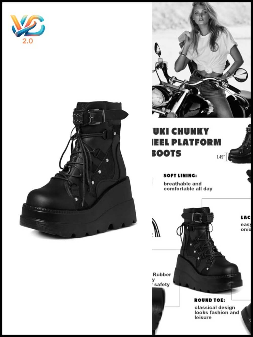 Chunky High Heel Platform Ankle Boots Goth Round Toe Lace Up Combat Wedge
